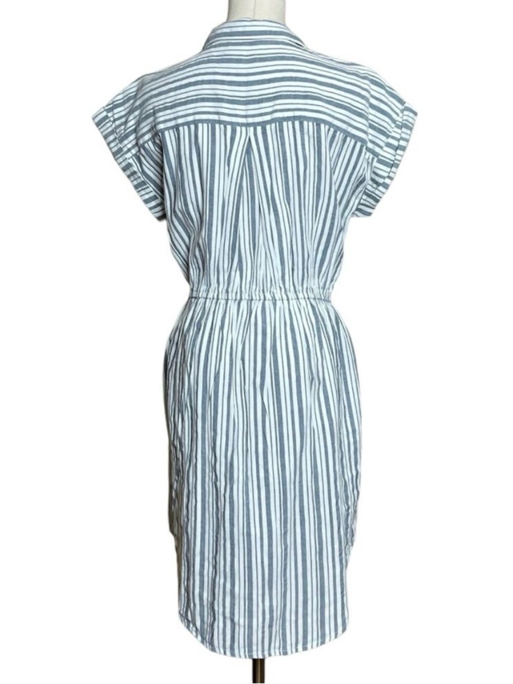 Japna Striped 100% Cotton NEW Button Up Mini Shirt Dress Pockets Collared Size S - Picture 5 of 9